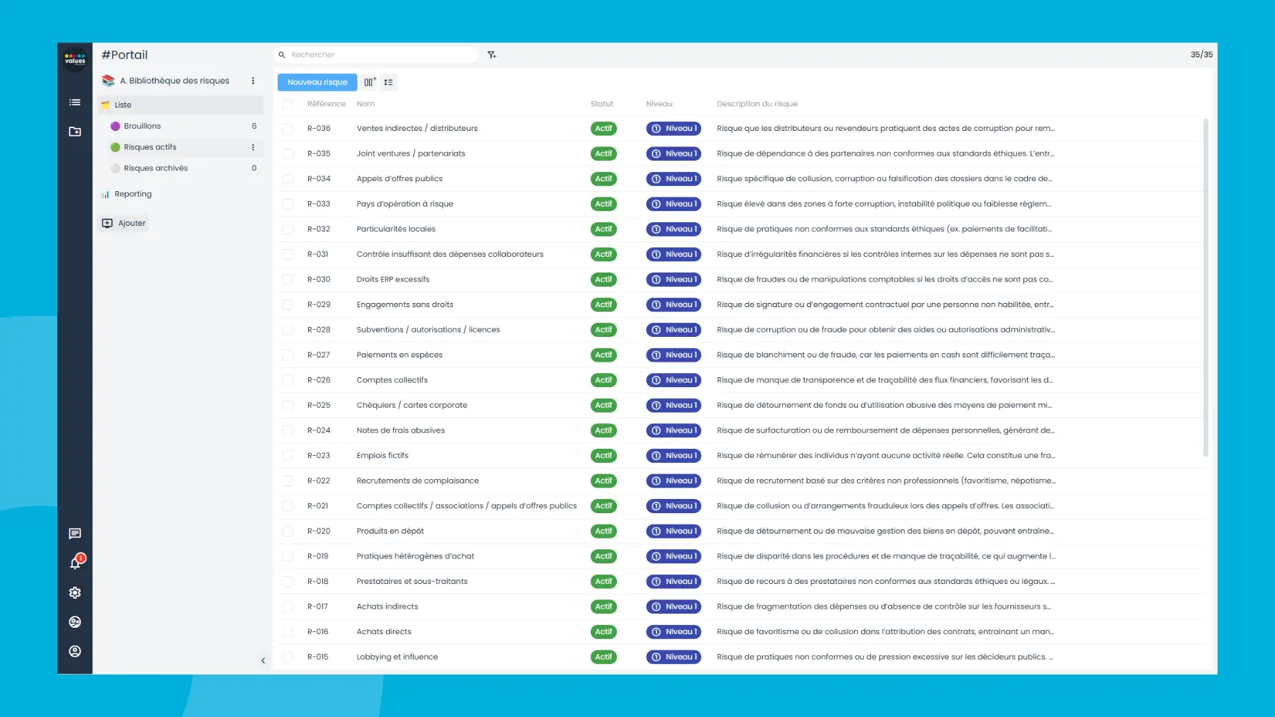 Logiciel de cartographie des risques - Interface de personnalisation.