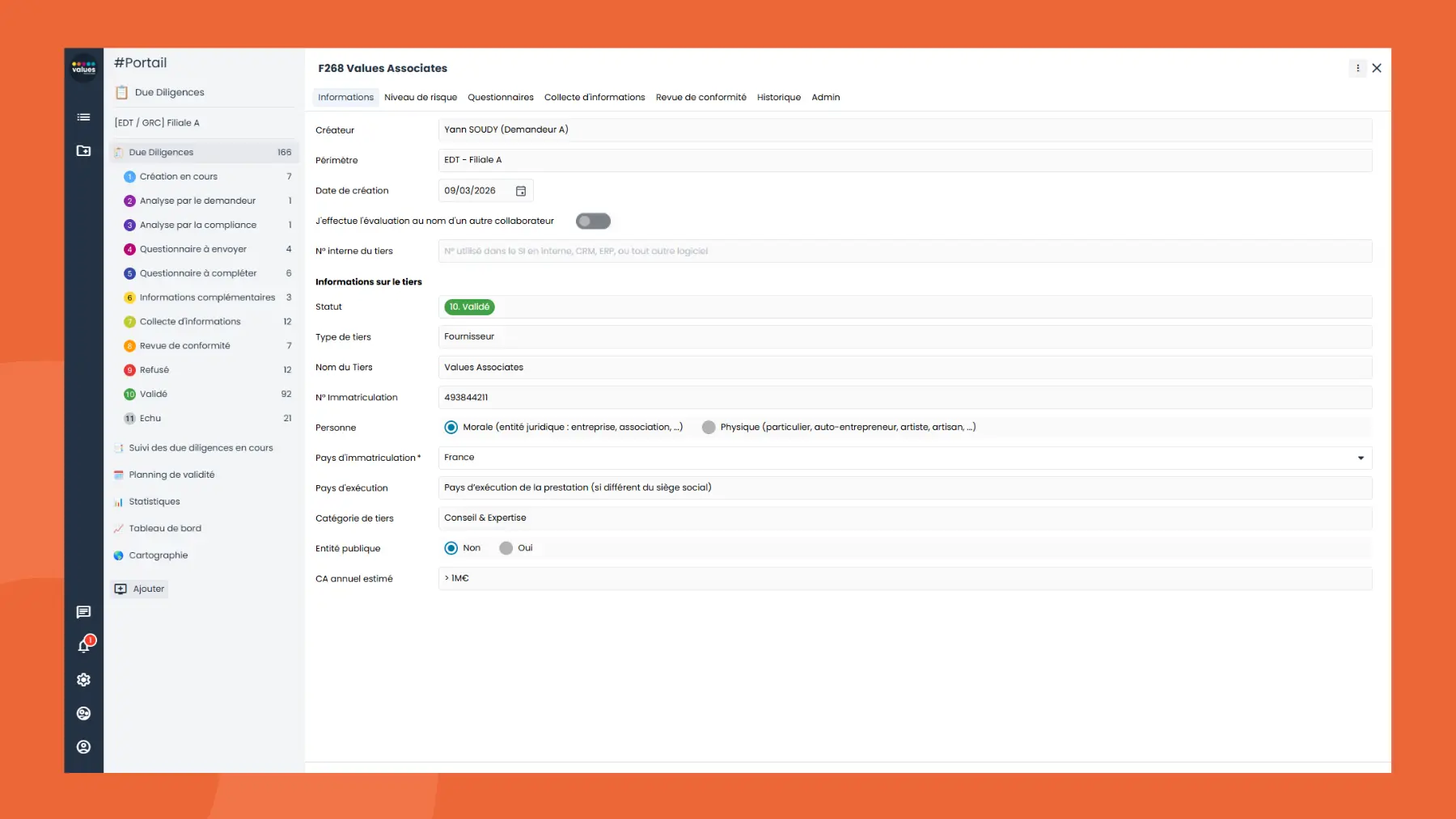 Interface logiciel d'évaluation des tiers - Workflow