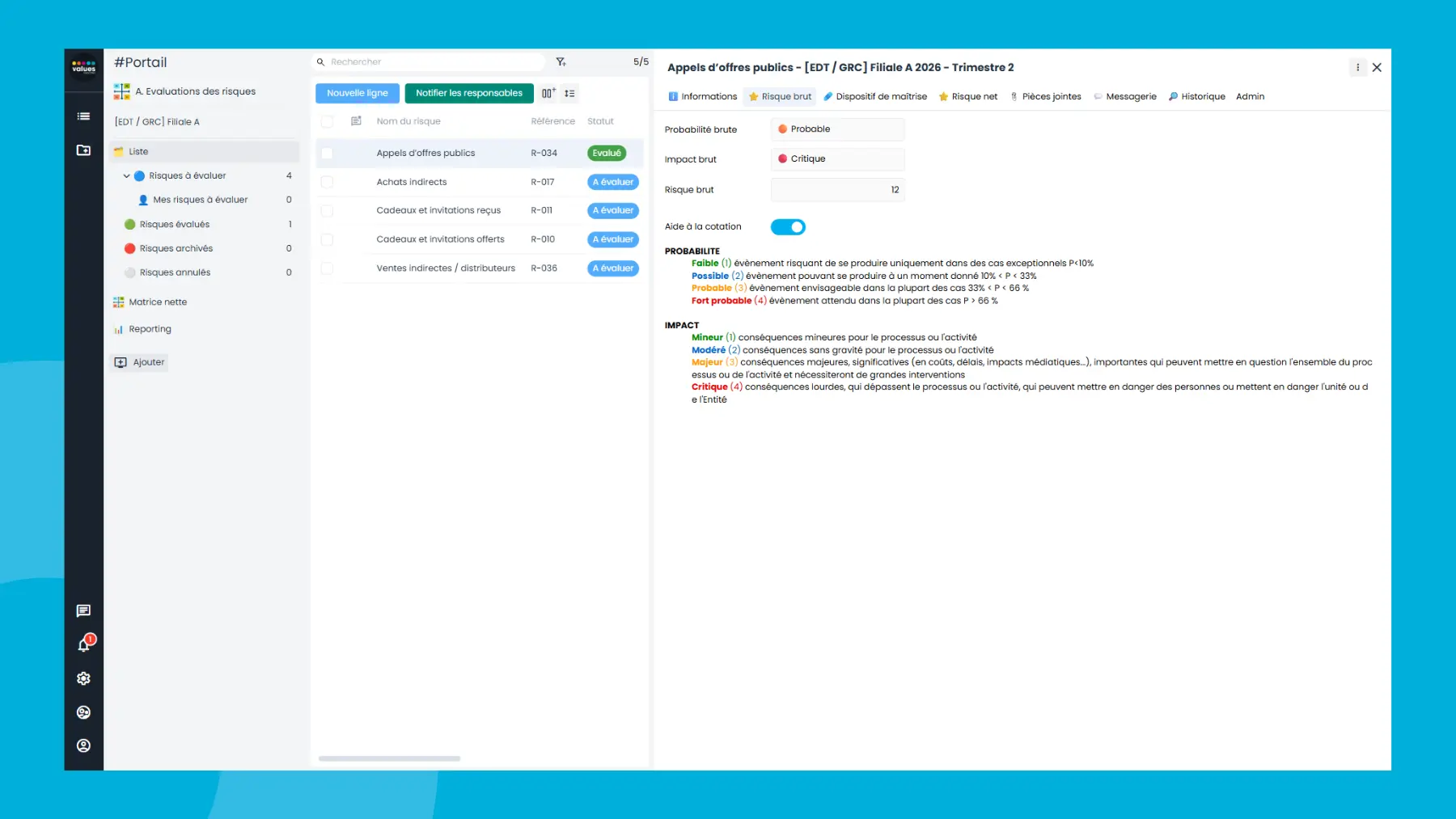 Logiciel de cartographie des risques - Scoring