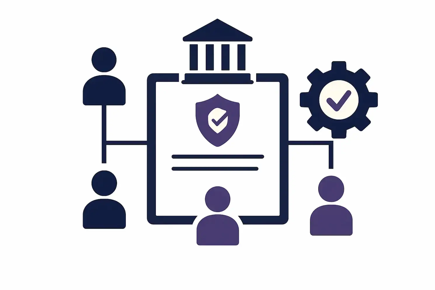 Illustration vectorielle de silhouettes et d’icônes symbolisant une gouvernance dédiée au pilotage de l’évaluation des tiers.