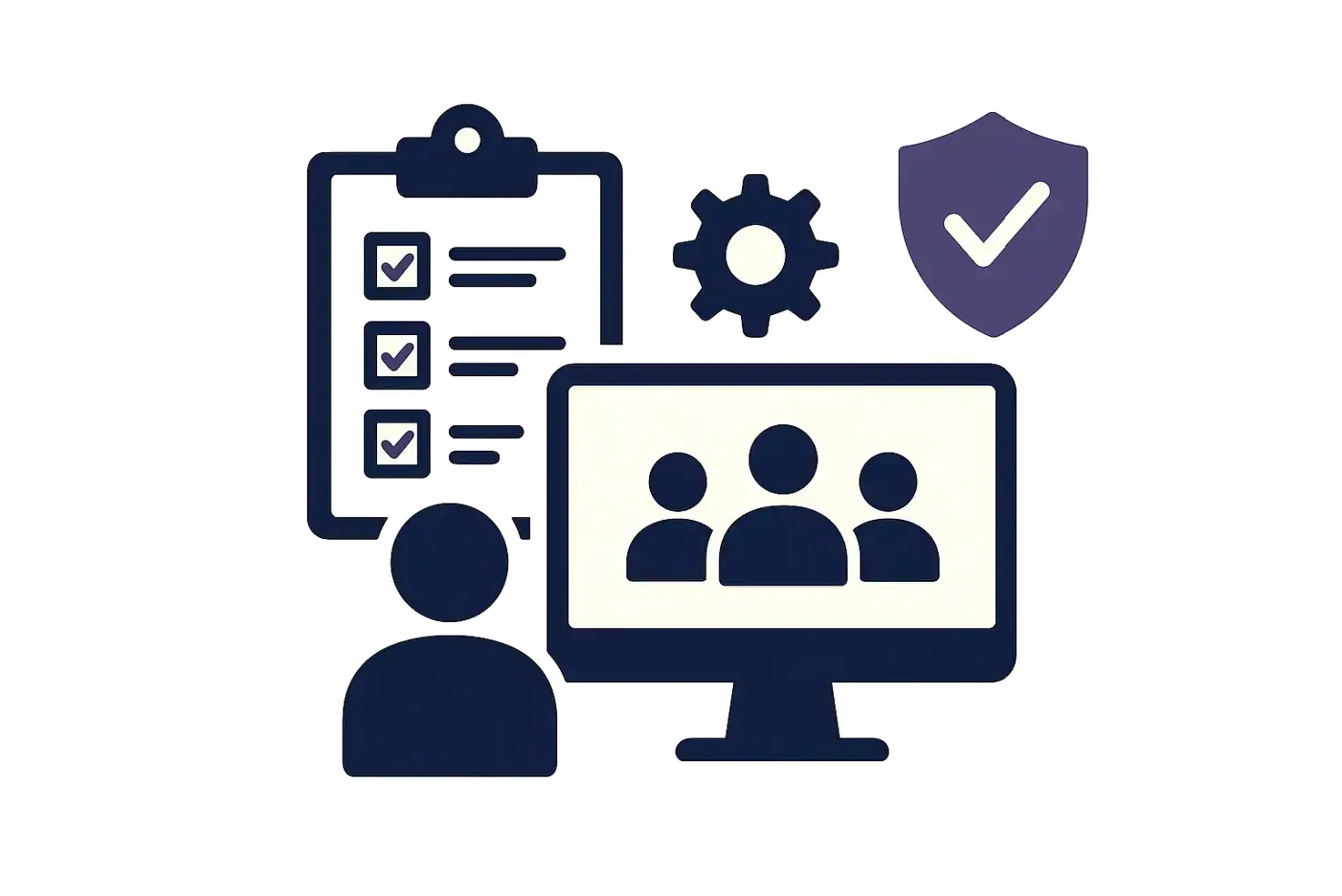 Illustration vectorielle d’un écran et d’icônes numériques représentant l’usage d’outils performants pour l’évaluation des tiers.