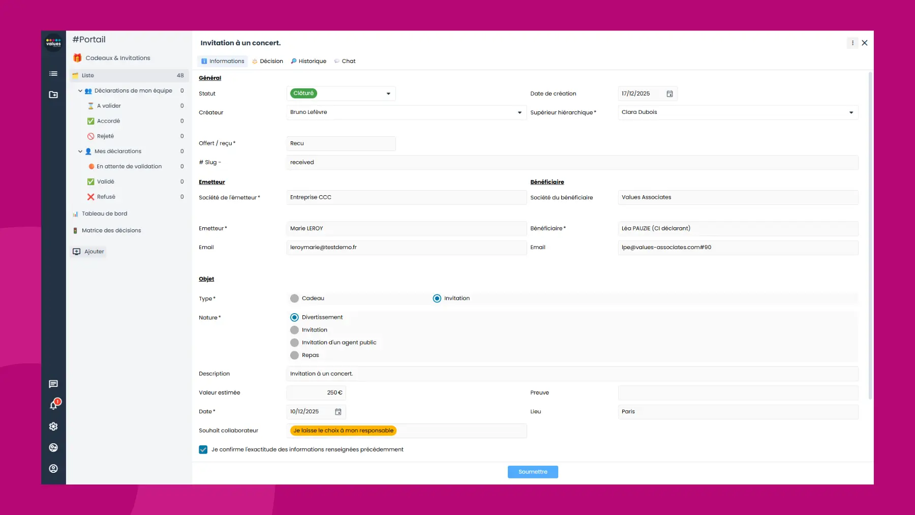 Interface logiciel Sapin 2 - Module Cadeaux et invitations - Personnalisation