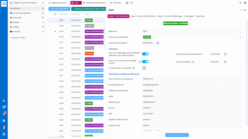 Sapin 2 software interface - Conflicts of Interest Module - Customization