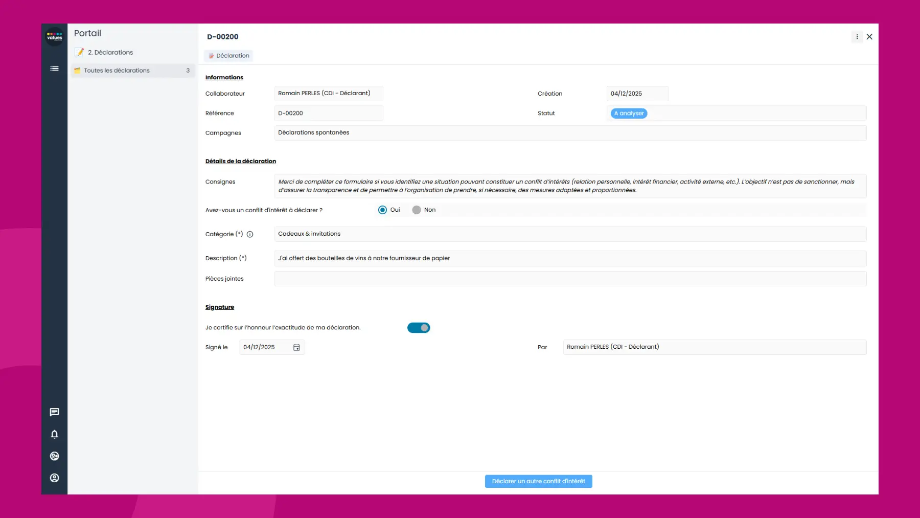 Interface logiciel Sapin 2 - Module Conflits d'intérêts - Personnalisation