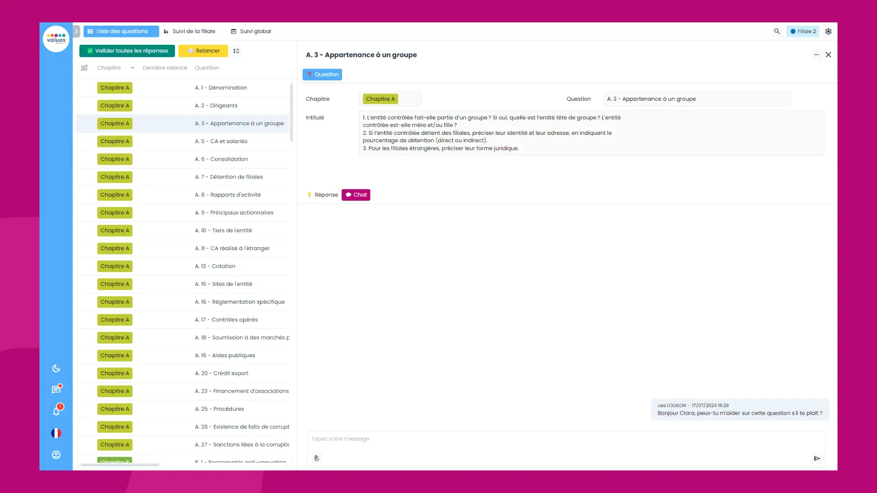 Interface logiciel Sapin 2 - Module questionnaire AFA - Personnalisation