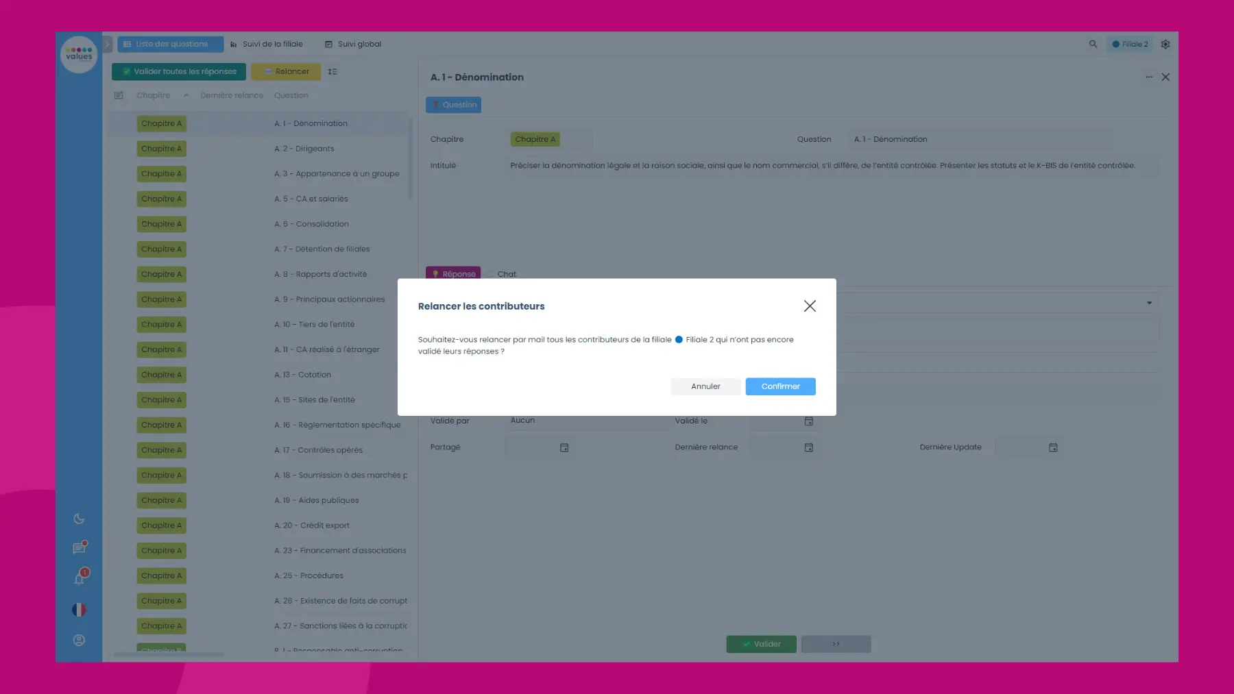 Interface logiciel Sapin 2 - Module questionnaire AFA - Workflow