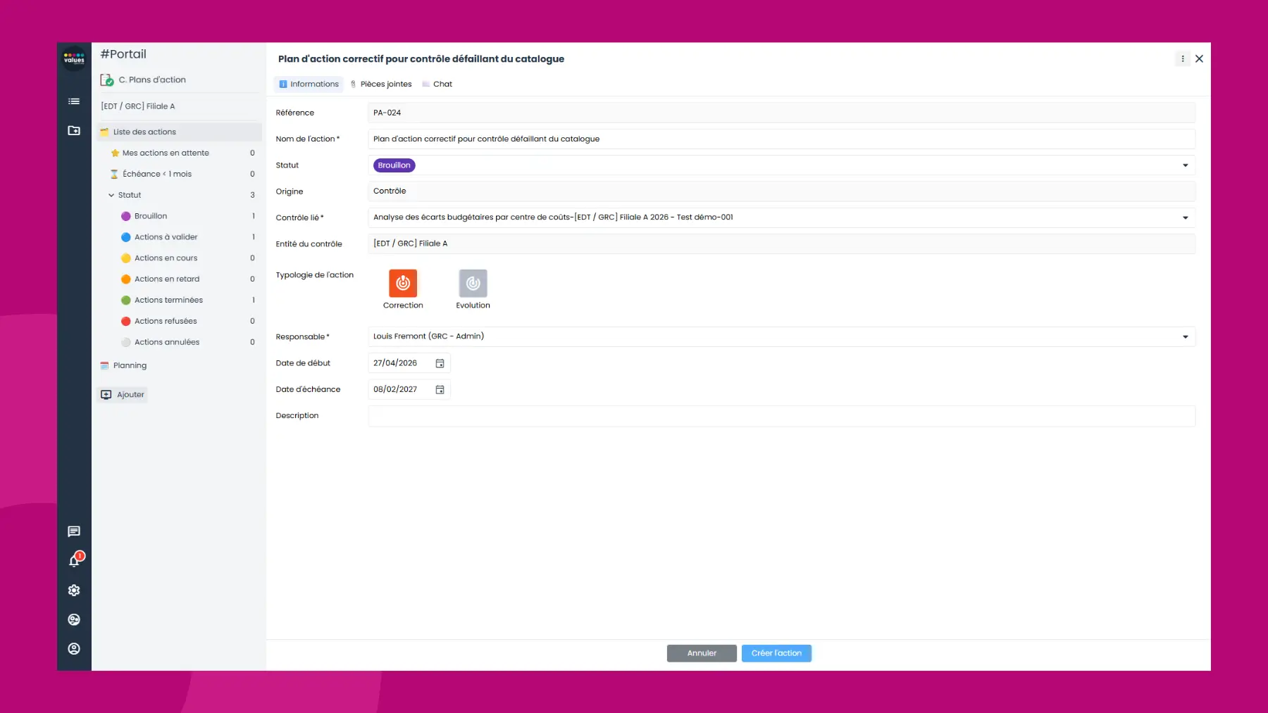 Interface logiciel Sapin 2 - Module procédures comptables - Plan d'action