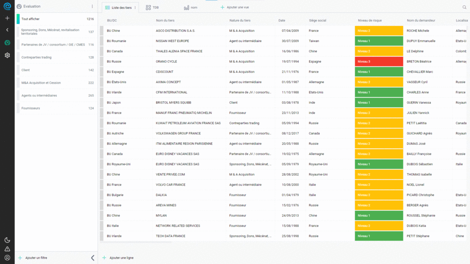 Logiciel compliance - Présentation des interfaces utilisateur