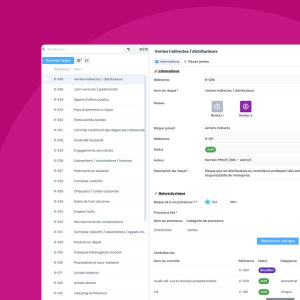 Interface du logiciel Sapin 2 anticorruption